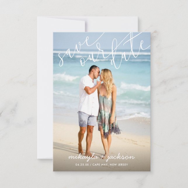 Guardar o Anúncio de Casamento de Script Branco de (Frente)