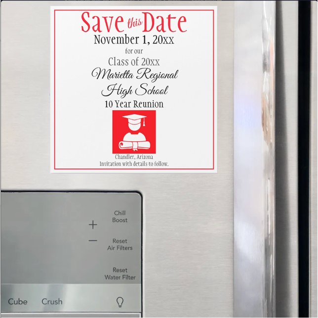 Guardar O Íman Preto Vermelho De Reunião Da Classe (custom class reunion save the date magnet)