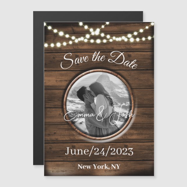 Guarde a data da placa magnética rustica personali (Frente/Verso)