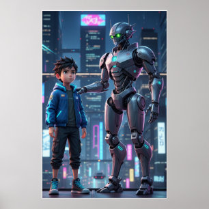 Guardião Cibernético Poster de Arte de Robô e Cr