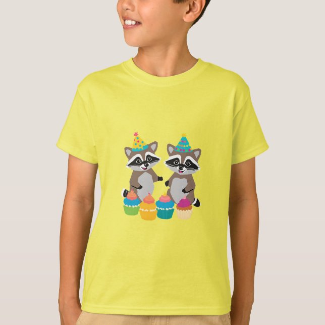 guaxinins e camisa de aniversário de cupcakes amar (Frente)