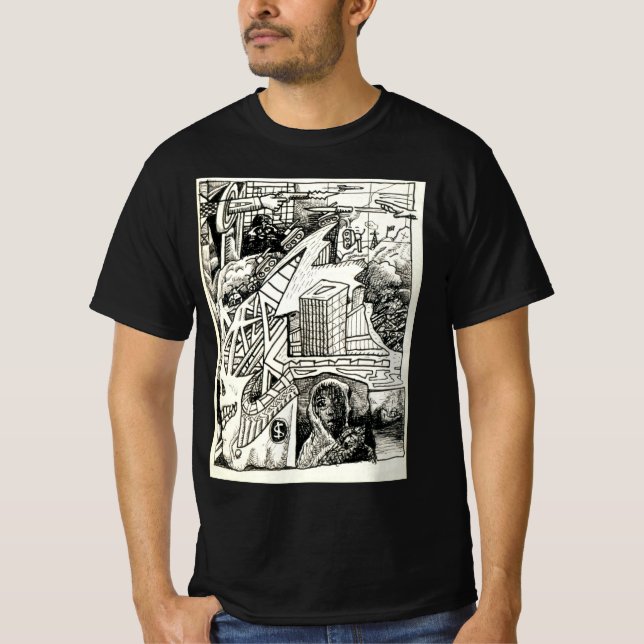 "Guerra Moderna" desenho a tinta T-shirt (Frente)