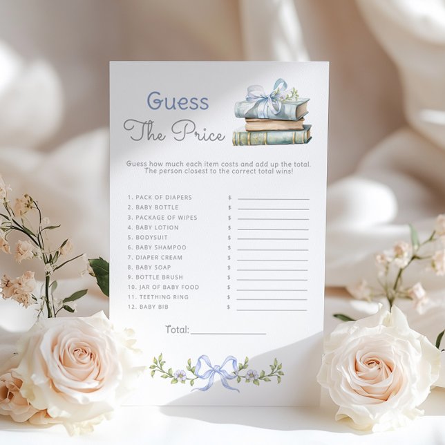 Guess the price Blue Bow Books baby shower game (Criador carregado)