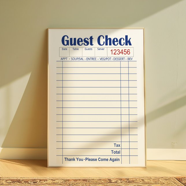 Guest Check art, Retro Diner Guest Check Poster (Criador carregado)