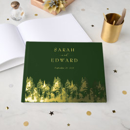 Guestbook Rustic Forest Weding Gold