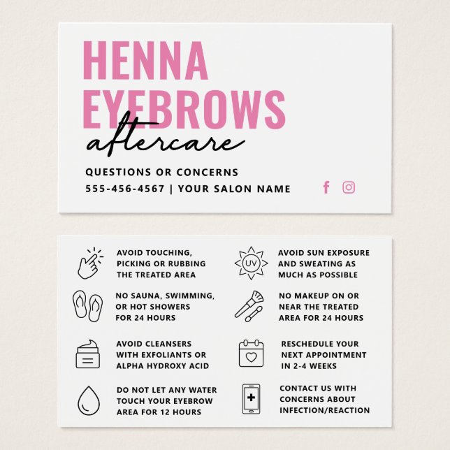 Guia de Cuidados Pós-Sobrancelhas com Henna Rosa M (Frente & Verso)