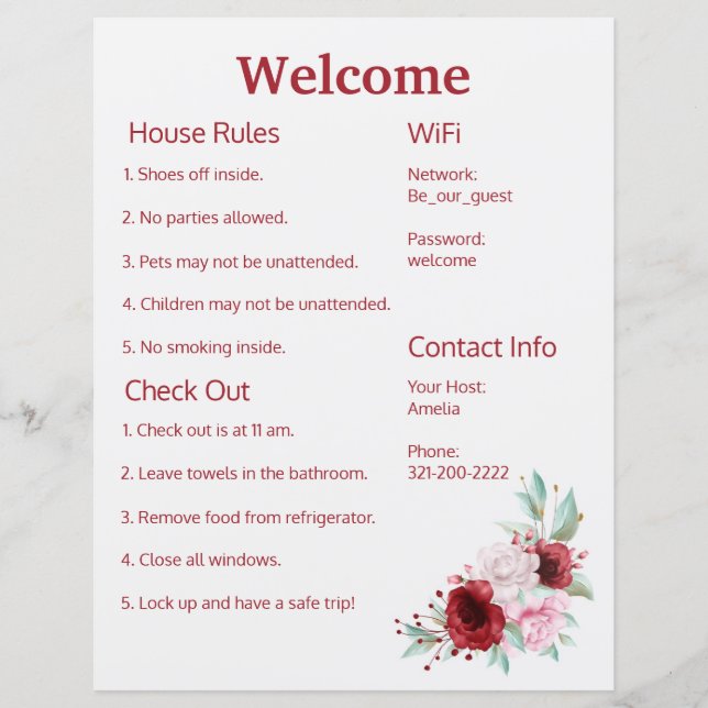 Guia de Modelo de Sinal de Boas-vindas do Airbnb V (Frente)