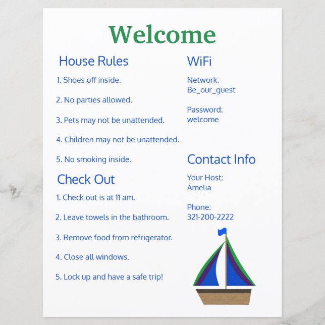 Guia de Modelo de Sinal de Boas-vindas do Airbnb V (Frente)