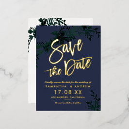 guião dourado Azul verde floral salvar a data