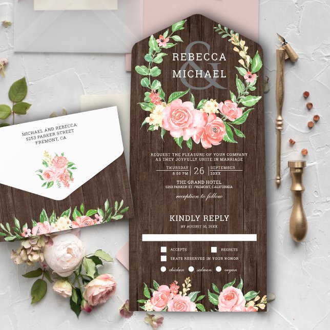 Guirlanda de Rosa Floral Rosa Bege Madeira Rústica (Criador carregado)