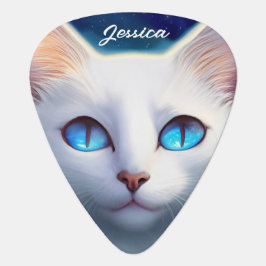 Guitar Pick Cabeça de Gato com Olhos Azuis Nome Personalizado