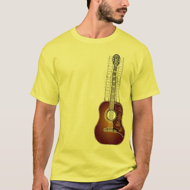 Guitarra com partitura - camisa do vintage de T (Frente)