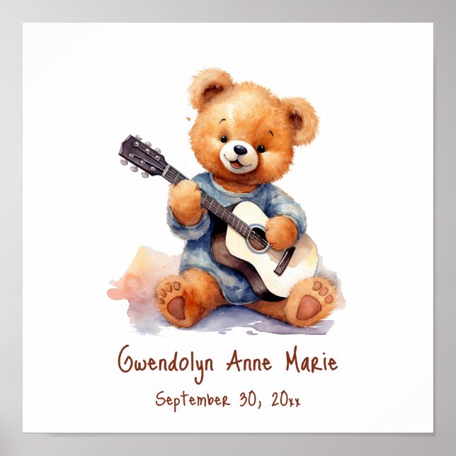 Guitarra de Ursery Art Poster Teddy Bear Personali (Frente)