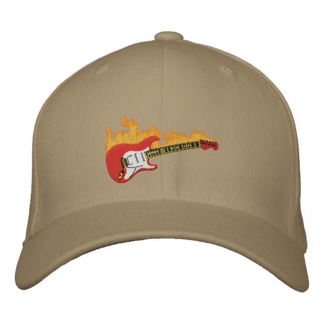 Guitarra Elétrica Com Boné Bordado Chamas (Frente)