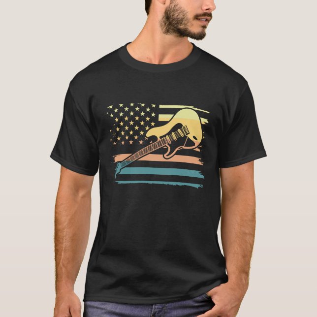 Guitarra Elétrica Retro USA Flag T-Shirt (Frente)
