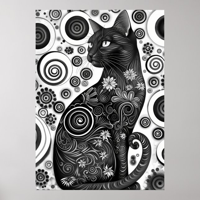 Gustav Klimt inspirou Poster de Gato Branco e Pret (Frente)