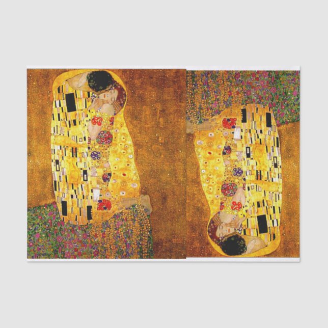 Gustav Klimt, O Beijo, Papel    Tecido (Frente )