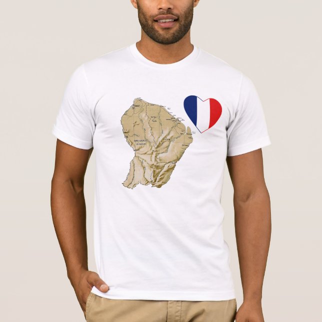 Guyane Flag Heart and Map T-Shirt (Frente)