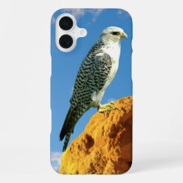 Gyfalcon empoleirado numa capa de telefone rock