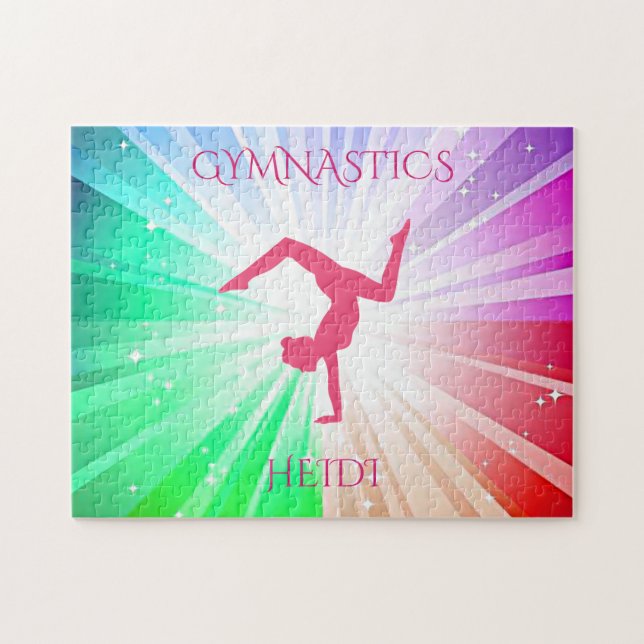 "GYMNASTICS" acende quebra-cabeça com ginasta. (Horizontal)