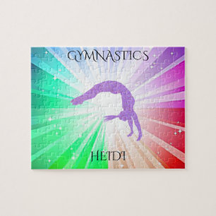 "GYMNASTICS" acende quebra-cabeça com ginasta.
