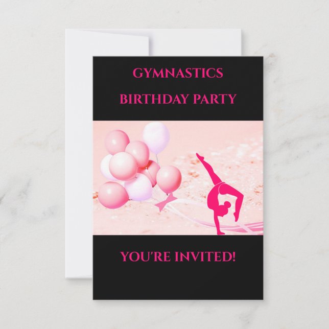 "GYMNASTICS" convites de aniversário para garotas. (Frente)