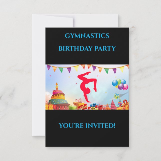 "GYMNASTICS" convites de aniversário para garotas. (Frente)
