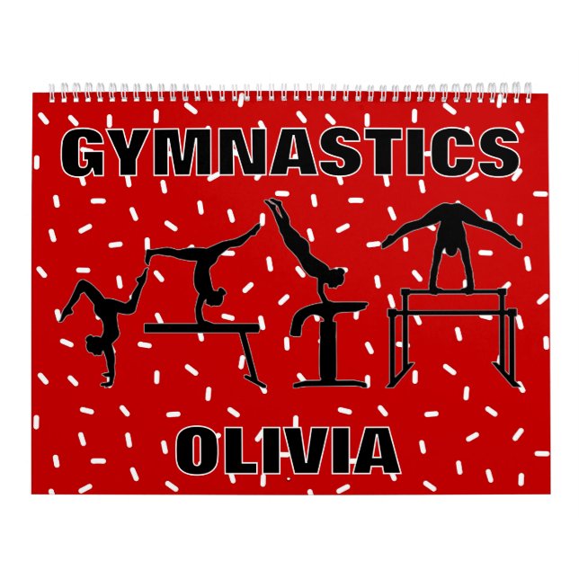 Gymnastics Girls Red and White Sprinkle Calendário (Capa)