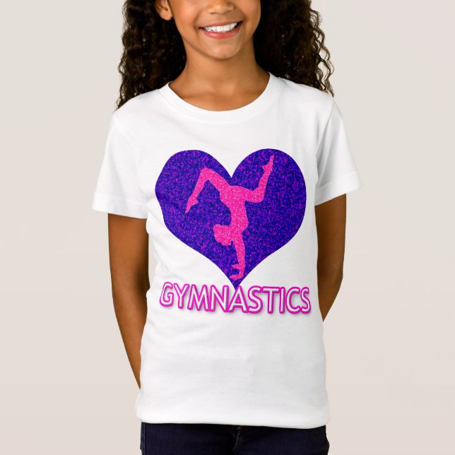 Gymnastics Glitter Heart Girls T-Shirt (Frente)