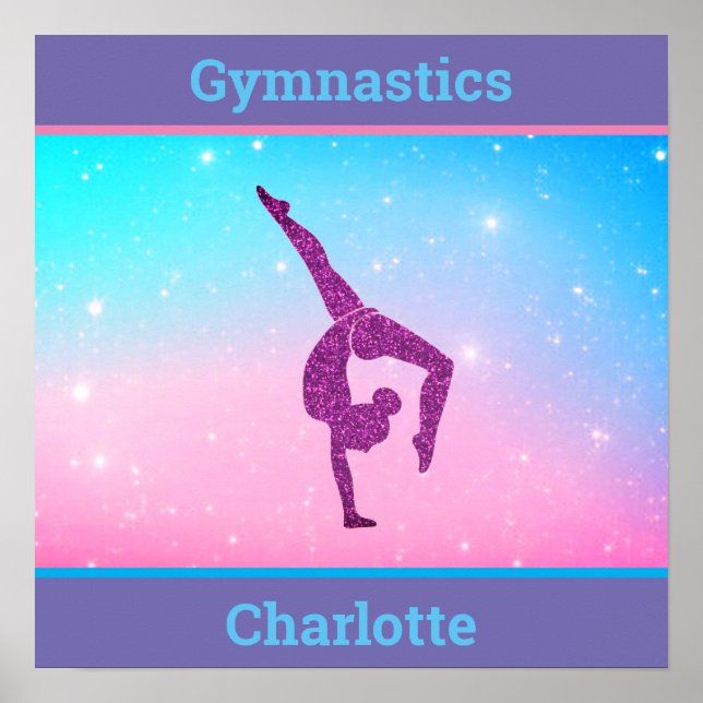 Gymnastics Sparkle Pastel Poster com seu nome (Frente)