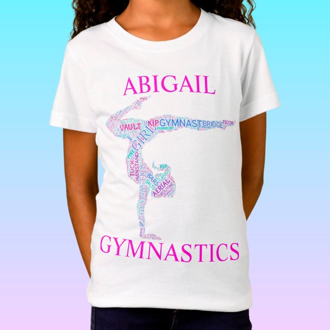 Gymnastics Word Art Handstand Pose T-Shirt com Nom (Criador carregado)