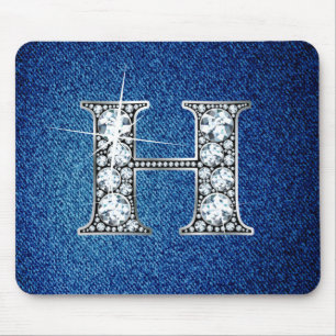 H Faux-"Diamond Bling" em Denim Mousepad