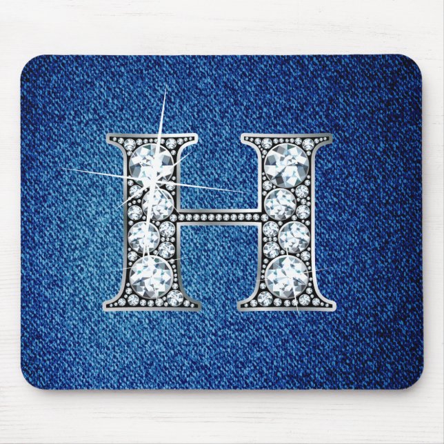 H Faux-"Diamond Bling" em Denim Mousepad (Frente)