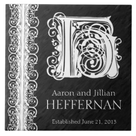 H Monograma "Lace Branco sobre Preto" Azulejo de C