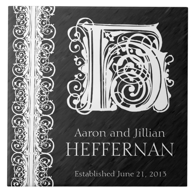 H Monograma "Lace Branco sobre Preto" Azulejo de C (Frente)