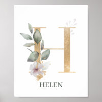 H Monograma Poster personalizado floral