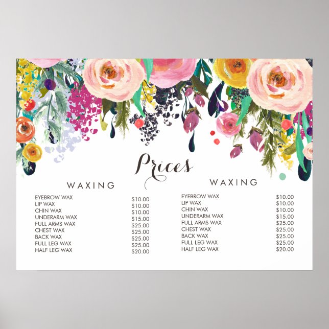 Hair Beauty Salon Beautician Price Poster (Frente)