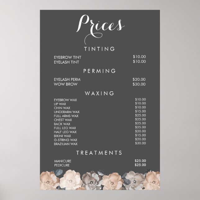 Hair Beauty Salon Beautician Price Poster (Frente)