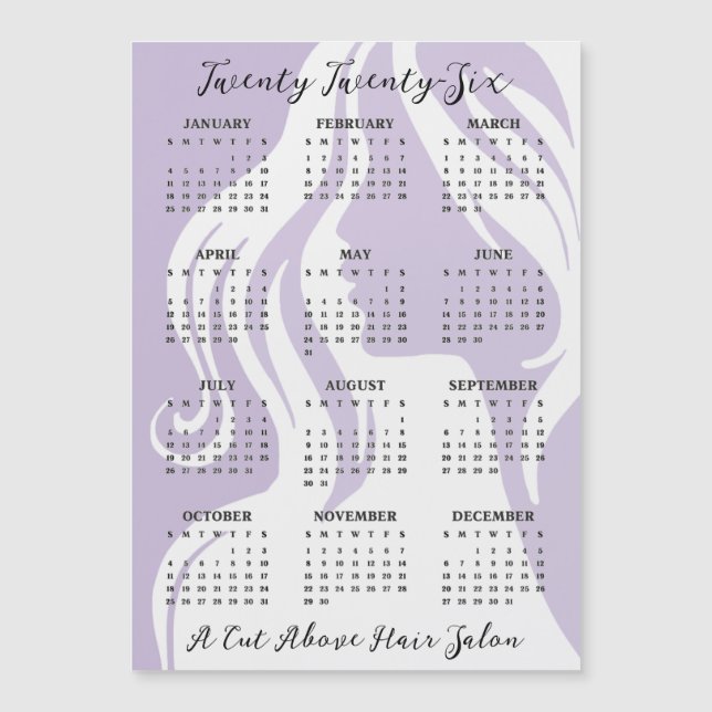 Hair Salon Design 2026 Calendar Magnetic Card (Frente)