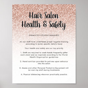 Hair Salon Health Safety Poster Peach Glitter