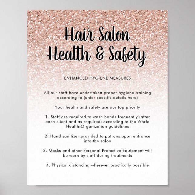 Hair Salon Health Safety Poster Peach Glitter (Frente)