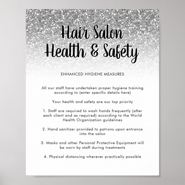Hair Salon Health Safety Poster Silver Gliter (Frente)