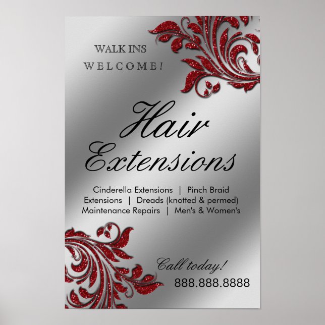 Hair Salon Poster Silver Red Deixa Sparkle (Frente)
