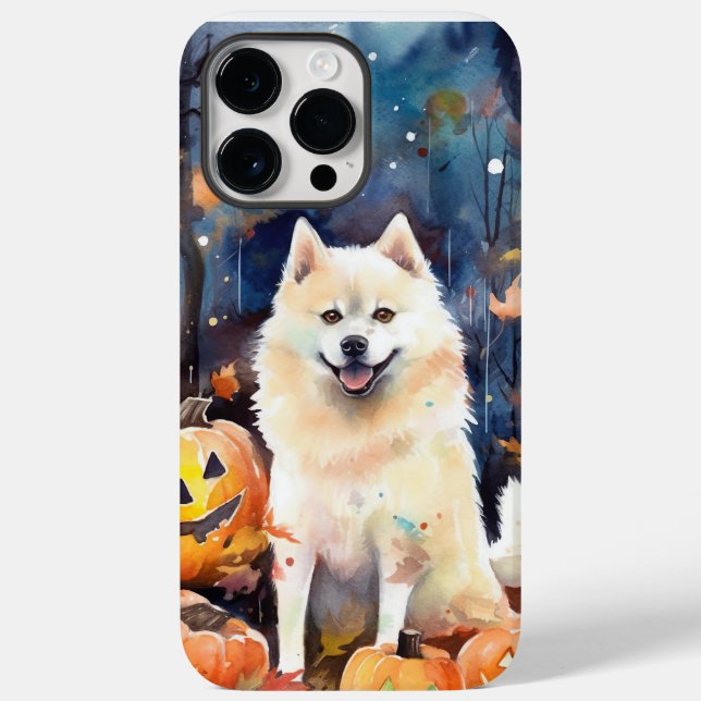 Halloween American Akita Com Pumpkins Assustado (Verso)