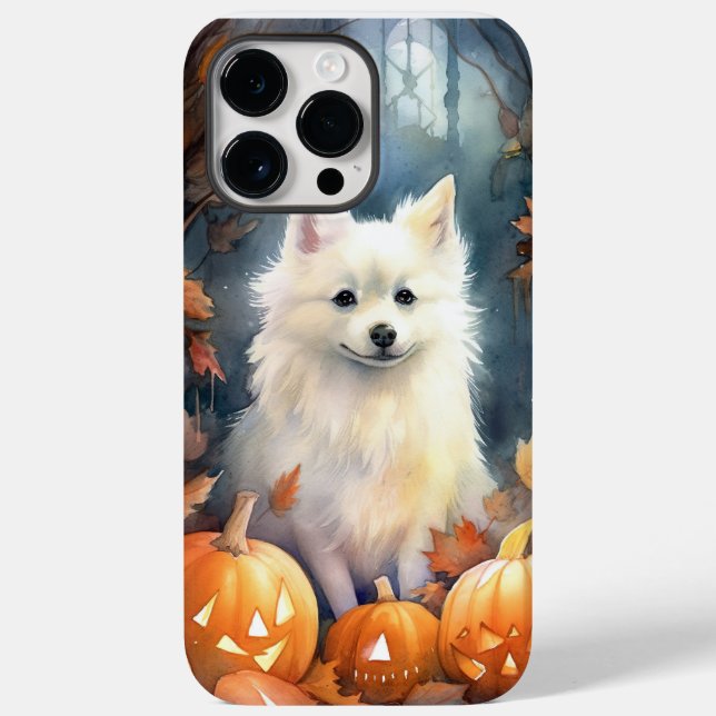 Halloween American Eskimo Com Abóboras Assustador (Verso)