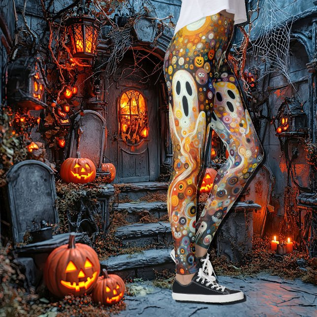 Halloween Art Deco Fantasmas Divertidos Leggings (Criador carregado)
