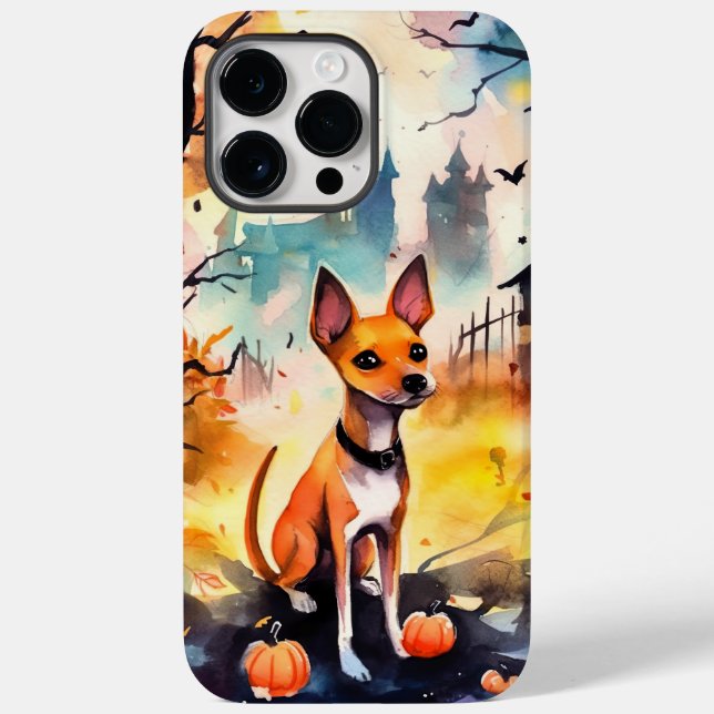 Halloween Basenji Com Pumpkins Assustado (Verso)