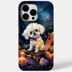 Halloween Bichon Frise Com Pumpkins Assustado