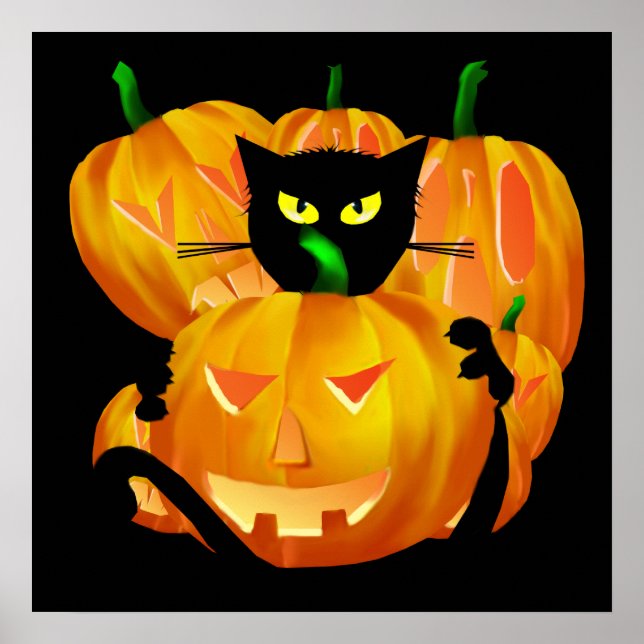 Halloween Black Cat e Pumpkins poster (Frente)