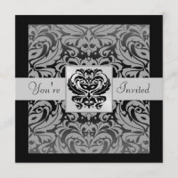 Halloween Black Mask Damask Cinza Fita Convite